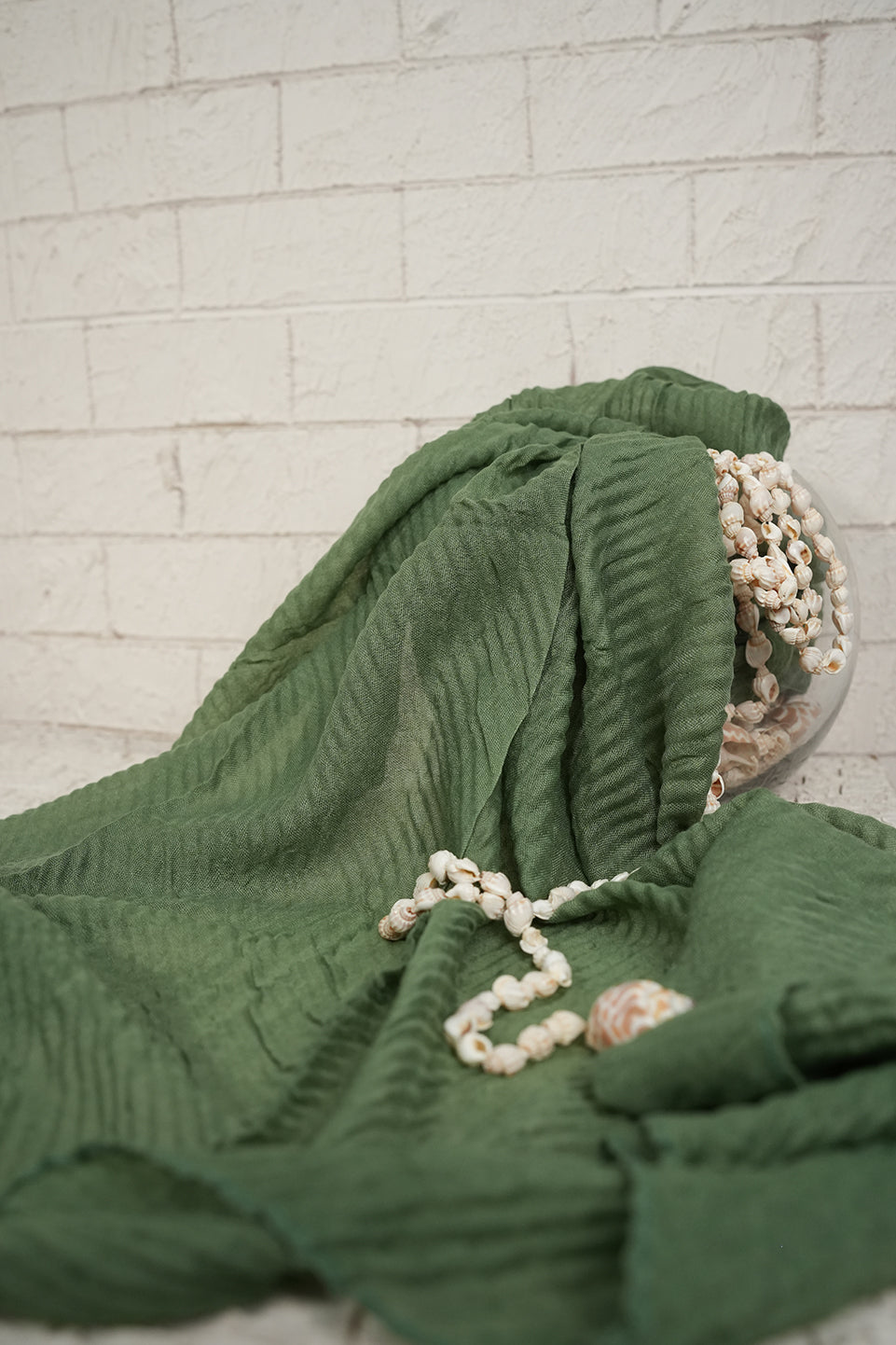 Crinkle Lawn - Olive Green